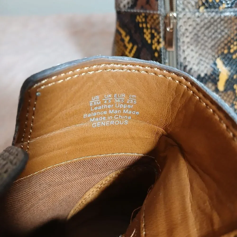 Franco Sarto Brown and Yellow Ankle Booties with Block Heel